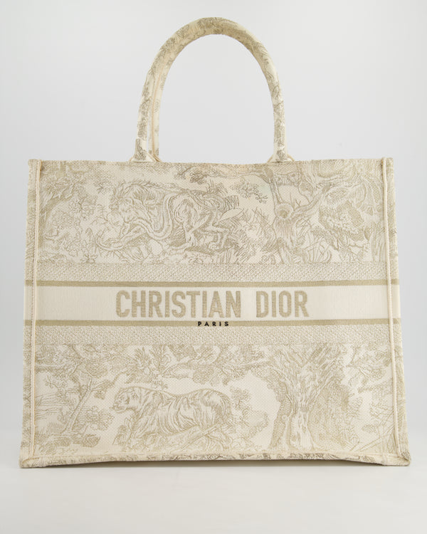 Christian Dior Cream & Gold Dioriviera Toile De Jouy Large Book Tote Bag RRP £2,550