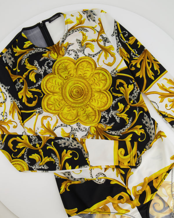 Versace Black, White and Gold Baroque Print Long-Sleeve Bodysuit Size IT 42 (UK 10)