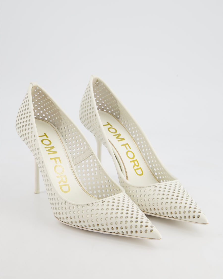 Tom Ford White Perforated Leather Heels Size EU 38