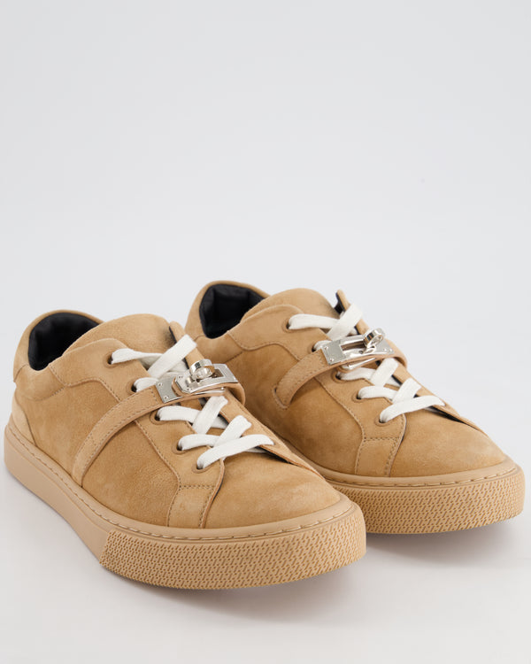 Hermès Camel Day Sneaker in Suede with Palladium Buckle Size EU 38.5 RRP £1,170