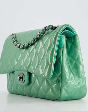 *FIRE PRICE* Chanel Mint Green Classic Jumbo Double Flap Bag in Patent Leather with Gunmetal Hardware RRP £9,940