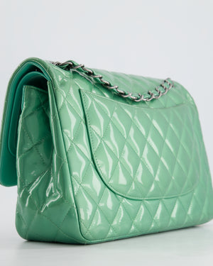 *FIRE PRICE* Chanel Mint Green Classic Jumbo Double Flap Bag in Patent Leather with Gunmetal Hardware RRP £9,940