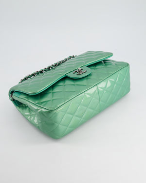 *FIRE PRICE* Chanel Mint Green Classic Jumbo Double Flap Bag in Patent Leather with Gunmetal Hardware RRP £9,940