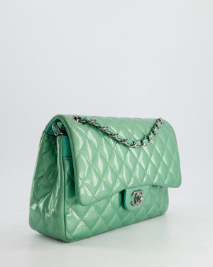 *FIRE PRICE* Chanel Mint Green Classic Jumbo Double Flap Bag in Patent Leather with Gunmetal Hardware RRP £9,940