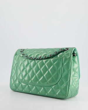 *FIRE PRICE* Chanel Mint Green Classic Jumbo Double Flap Bag in Patent Leather with Gunmetal Hardware RRP £9,940