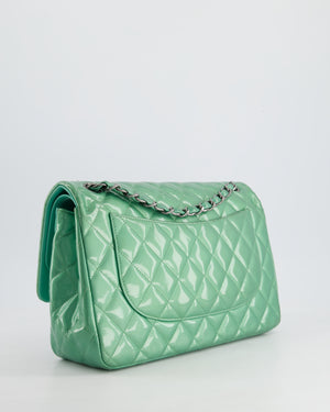 *FIRE PRICE* Chanel Mint Green Classic Jumbo Double Flap Bag in Patent Leather with Gunmetal Hardware RRP £9,940