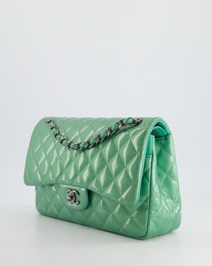 *FIRE PRICE* Chanel Mint Green Classic Jumbo Double Flap Bag in Patent Leather with Gunmetal Hardware RRP £9,940