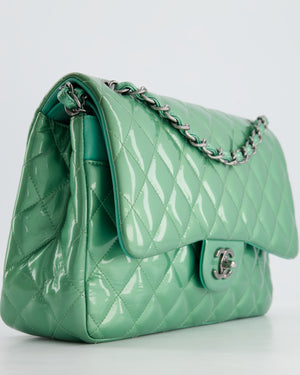 *FIRE PRICE* Chanel Mint Green Classic Jumbo Double Flap Bag in Patent Leather with Gunmetal Hardware RRP £9,940