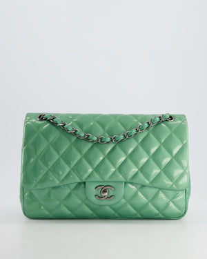 *FIRE PRICE* Chanel Mint Green Classic Jumbo Double Flap Bag in Patent Leather with Gunmetal Hardware RRP £9,940