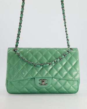 *FIRE PRICE* Chanel Mint Green Classic Jumbo Double Flap Bag in Patent Leather with Gunmetal Hardware RRP £9,940