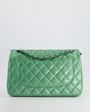 *FIRE PRICE* Chanel Mint Green Classic Jumbo Double Flap Bag in Patent Leather with Gunmetal Hardware RRP £9,940