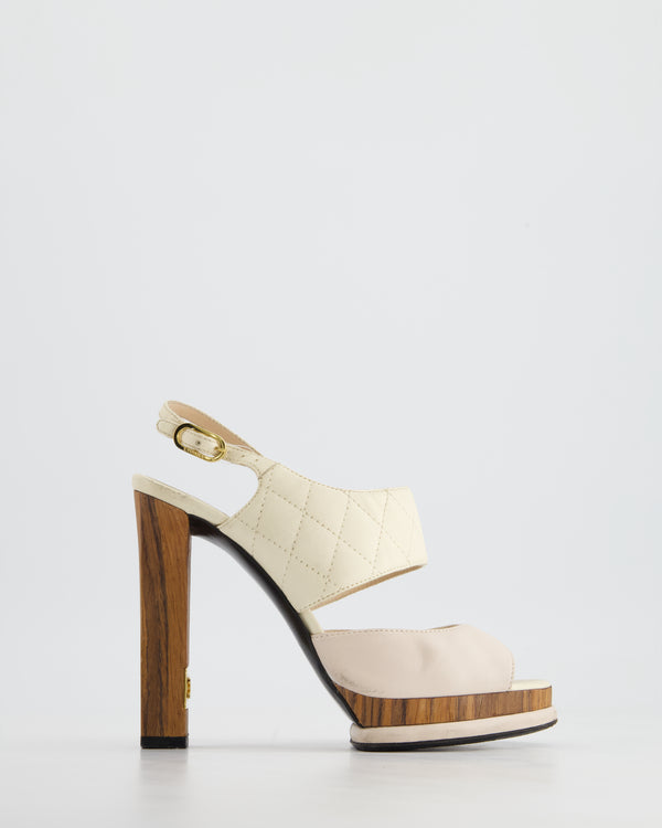 Chanel Platform Heels with Quilted Leather,  Wooden Details & CC LogoSize EU 36.5