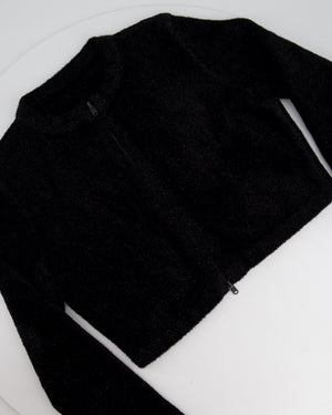 Alaia Black Cropped Zip Glitter Faux Fur Jumper Size FR 40 (UK 12)