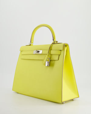 Hermès Kelly 32cm Bag in Lime Epsom Leather with Palladium Hardware