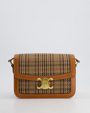 *RARE* Celine Classique Triomphe Bag in Brown Calfskin & Tartan Fabric with Gold Hardware