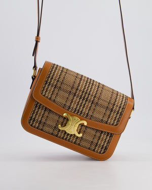 *RARE* Celine Classique Triomphe Bag in Brown Calfskin & Tartan Fabric with Gold Hardware