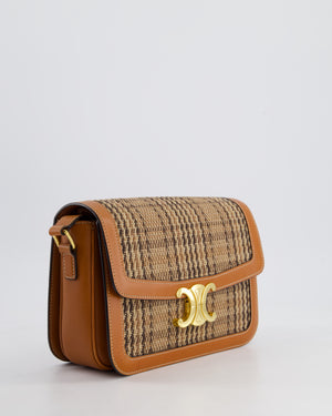 *RARE* Celine Classique Triomphe Bag in Brown Calfskin & Tartan Fabric with Gold Hardware