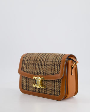 *RARE* Celine Classique Triomphe Bag in Brown Calfskin & Tartan Fabric with Gold Hardware