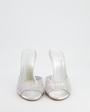 Paris Texas Silver Crystal-Embellished High-Heel Mules Size EU 39.5