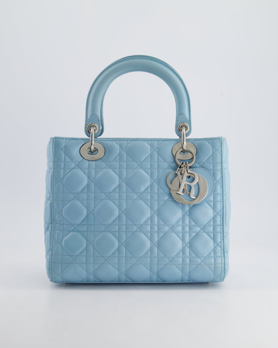 Christian Dior Sky Blue Medium Lady Dior Bag in Cannage Lambskin Leather with Silver Hardware RRP £5,300