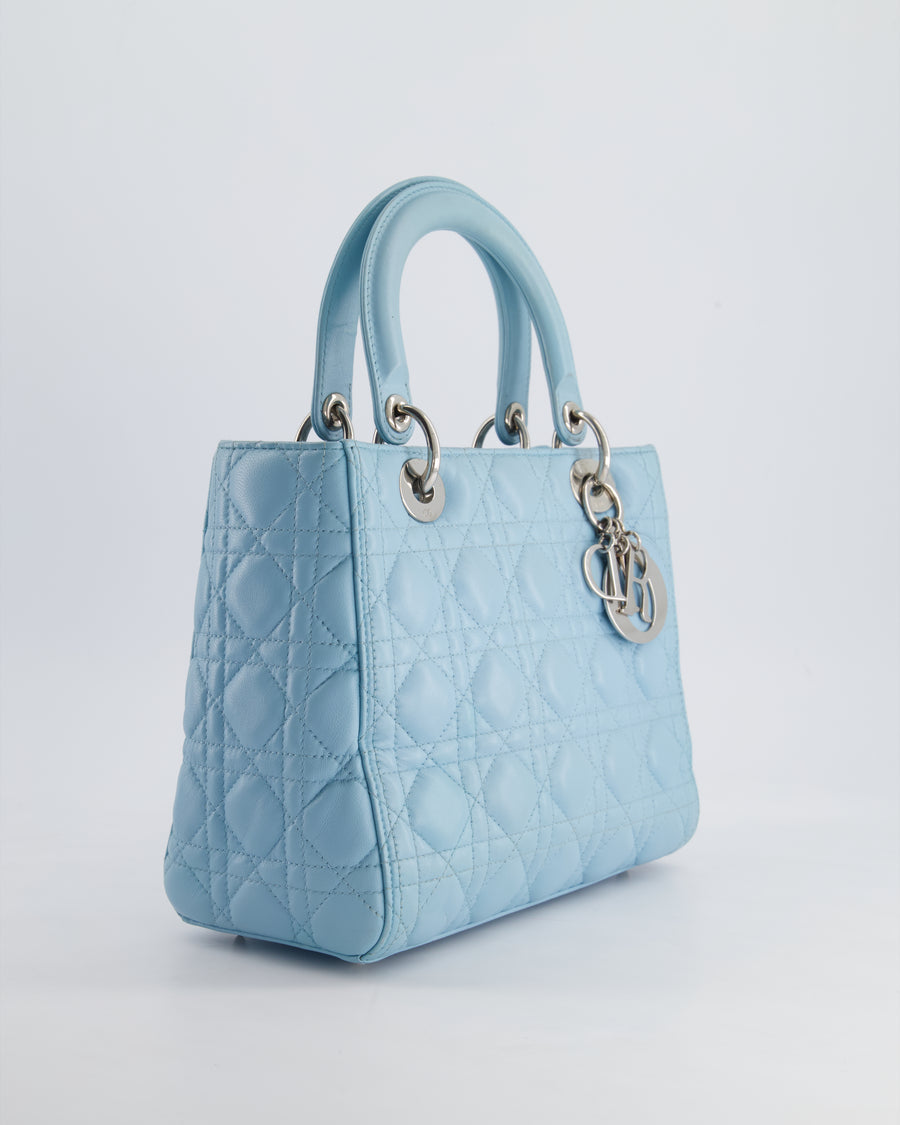 Christian Dior Sky Blue Medium Lady Dior Bag in Cannage Lambskin Leather with Silver Hardware RRP £5,300