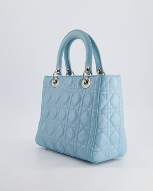 Christian Dior Sky Blue Medium Lady Dior Bag in Cannage Lambskin Leather with Silver Hardware RRP £5,300