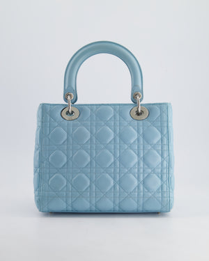 Christian Dior Sky Blue Medium Lady Dior Bag in Cannage Lambskin Leather with Silver Hardware RRP £5,300