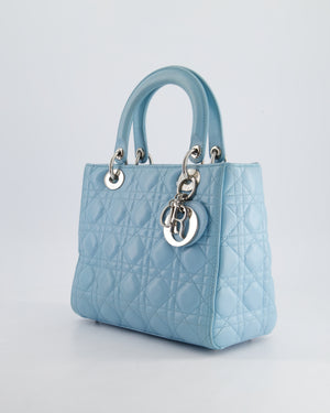 Christian Dior Sky Blue Medium Lady Dior Bag in Cannage Lambskin Leather with Silver Hardware RRP £5,300