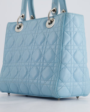 Christian Dior Sky Blue Medium Lady Dior Bag in Cannage Lambskin Leather with Silver Hardware RRP £5,300