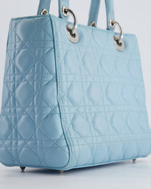 Christian Dior Sky Blue Medium Lady Dior Bag in Cannage Lambskin Leather with Silver Hardware RRP £5,300