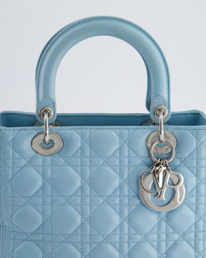 Christian Dior Sky Blue Medium Lady Dior Bag in Cannage Lambskin Leather with Silver Hardware RRP £5,300