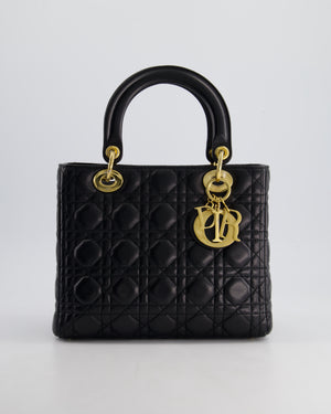 Christian Dior Black Medium Lady Dior Bag in Cannage Lambskin Leather with Gold Hardware RRP £5,300