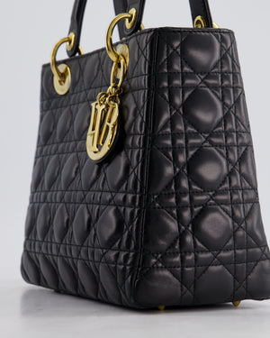 Christian Dior Black Medium Lady Dior Bag in Cannage Lambskin Leather with Gold Hardware RRP £5,300