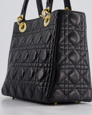 Christian Dior Black Medium Lady Dior Bag in Cannage Lambskin Leather with Gold Hardware RRP £5,300