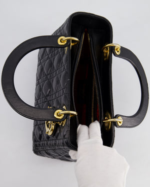 Christian Dior Black Medium Lady Dior Bag in Cannage Lambskin Leather with Gold Hardware RRP £5,300