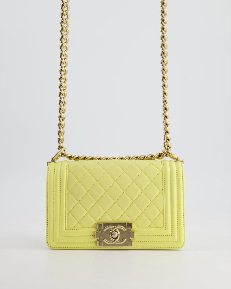 Chanel Yellow Small Boy Bag in Lambskin Leather with Champagne Gold Hardware