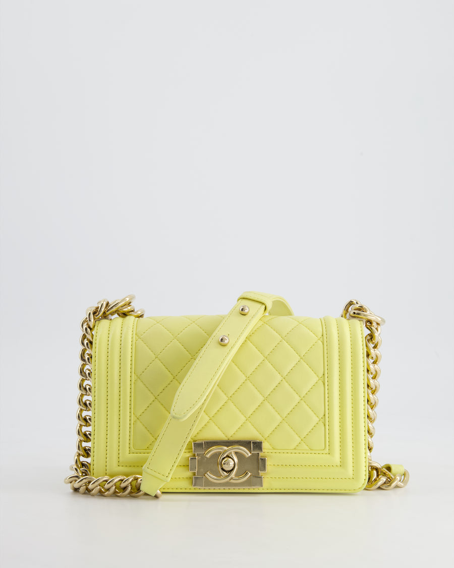 Chanel Yellow Small Boy Bag in Lambskin Leather with Champagne Gold Hardware