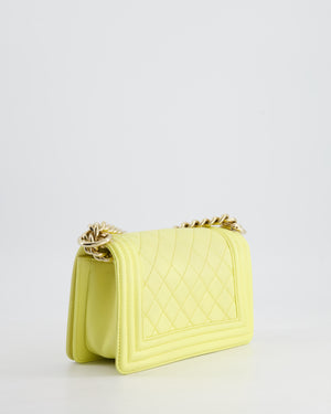 Chanel Yellow Small Boy Bag in Lambskin Leather with Champagne Gold Hardware