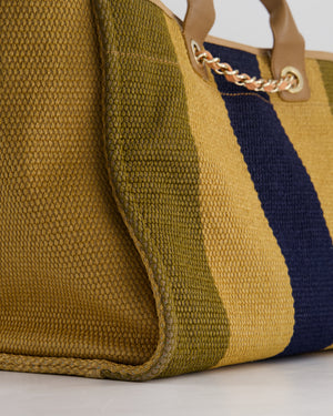 *HOT* Chanel Beige, Navy and Khaki Raffia Deauville Tote with Pastel Logo and Champagne Gold Hardware