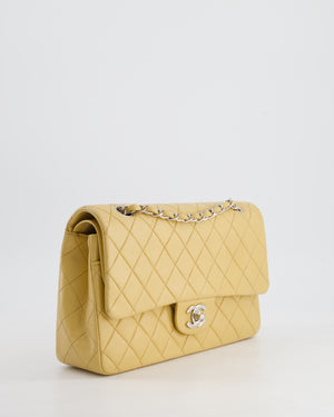 Chanel Vintage Beige Classic Medium Double Flap Bag in Lambskin Leather with Silver Hardware