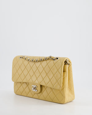 Chanel Vintage Beige Classic Medium Double Flap Bag in Lambskin Leather with Silver Hardware