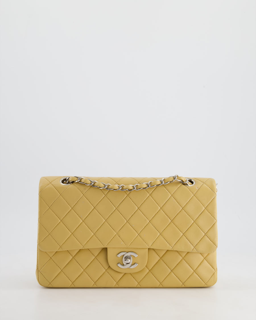 Chanel Vintage Beige Classic Medium Double Flap Bag in Lambskin Leather with Silver Hardware