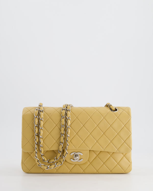 Chanel Vintage Beige Classic Medium Double Flap Bag in Lambskin Leather with Silver Hardware