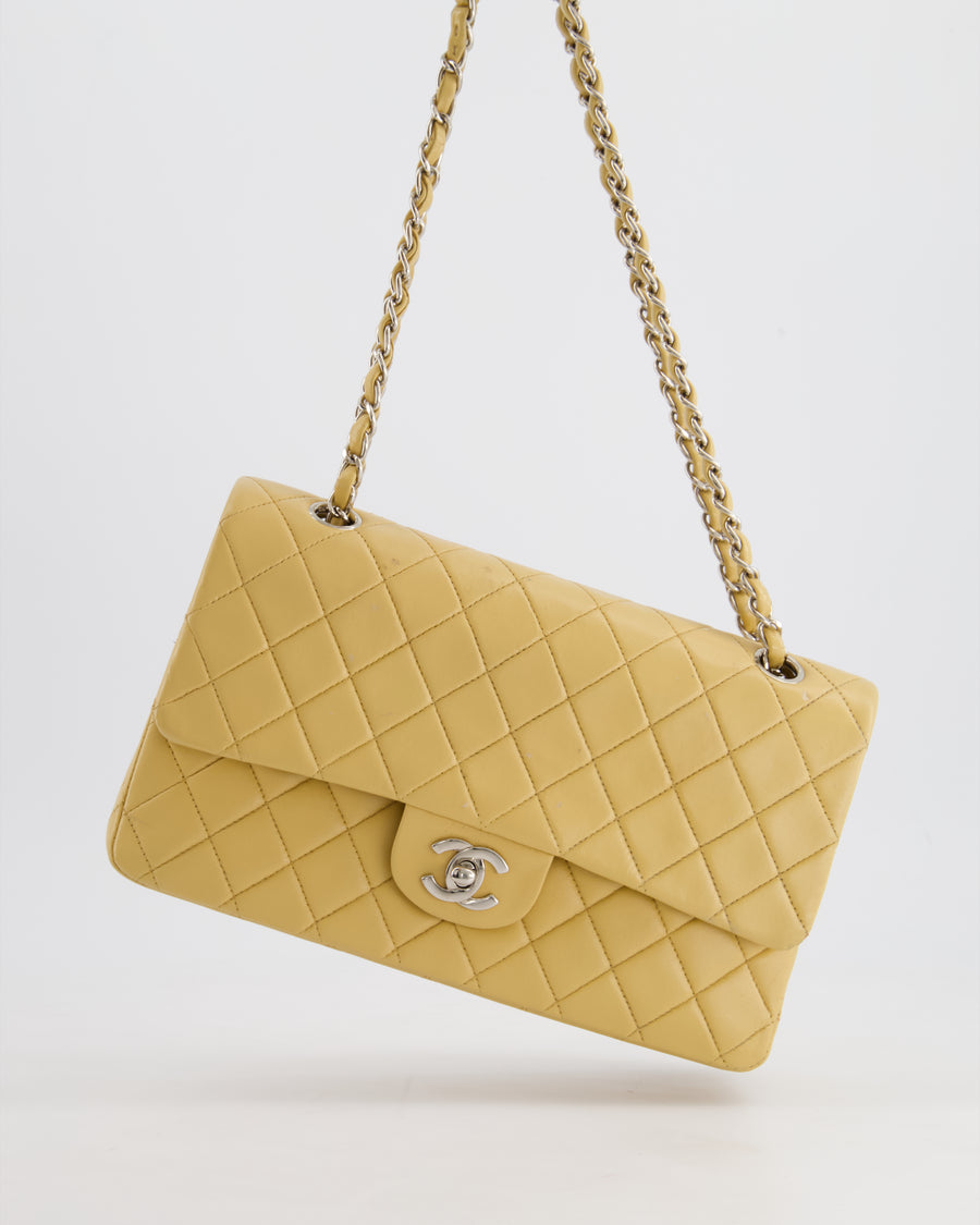 Chanel Vintage Beige Classic Medium Double Flap Bag in Lambskin Leather with Silver Hardware