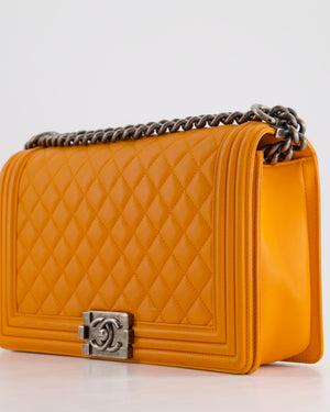 Chanel Orange Medium Boy Bag in Lambskin Leather with Ruthenium Hardware