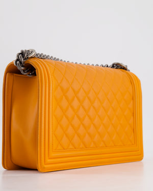 Chanel Orange Medium Boy Bag in Lambskin Leather with Ruthenium Hardware