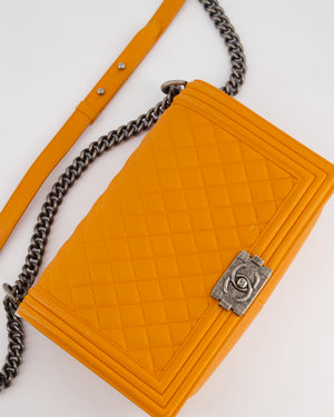 Chanel Orange Medium Boy Bag in Lambskin Leather with Ruthenium Hardware