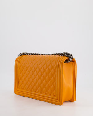 Chanel Orange Medium Boy Bag in Lambskin Leather with Ruthenium Hardware