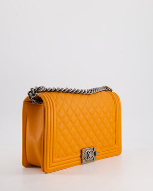 Chanel Orange Medium Boy Bag in Lambskin Leather with Ruthenium Hardware