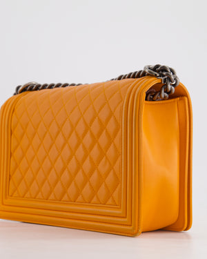 Chanel Orange Medium Boy Bag in Lambskin Leather with Ruthenium Hardware